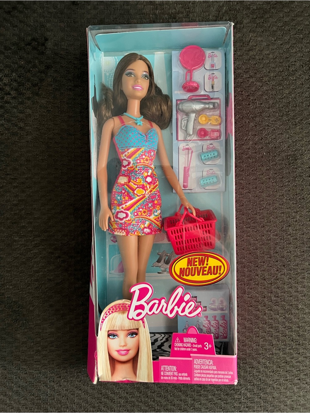 Barbie Fashionista 2012 Multicolor Patterned Dress Doll with Pink Accessories